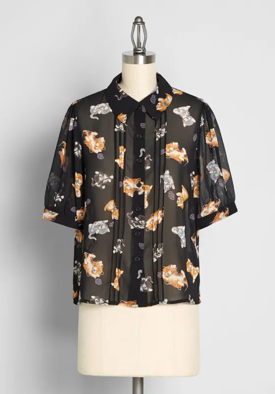Kinship of Kittens Button-Up Top sold by Modcloth