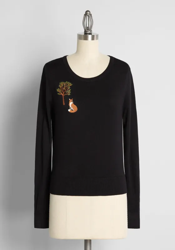 ModCloth x Collectif Foxy and Free Embroidered Sweater sold by Modcloth