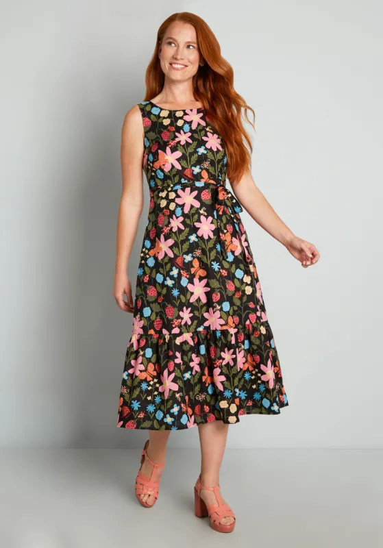 Wild Strawberry Bouquet Midi Dress sold by Modcloth