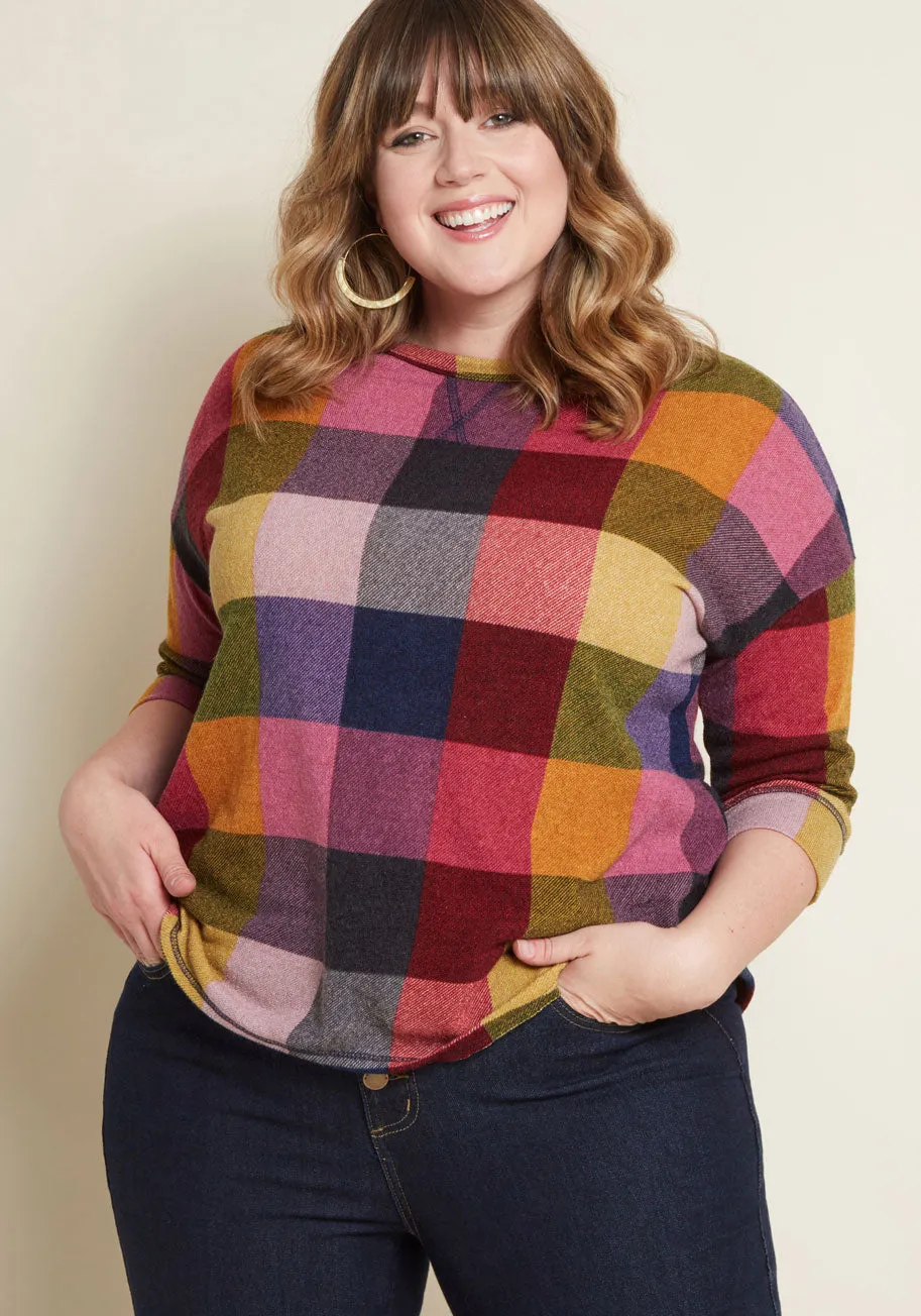 Afternoon Espresso Knit Top in Purple Plaid sold by Modcloth product image thumbnail 4