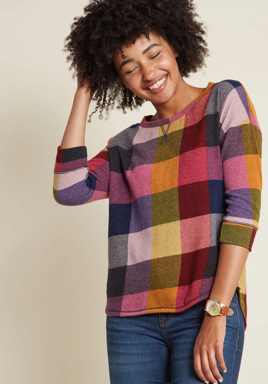 Afternoon Espresso Knit Top in Purple Plaid sold by Modcloth