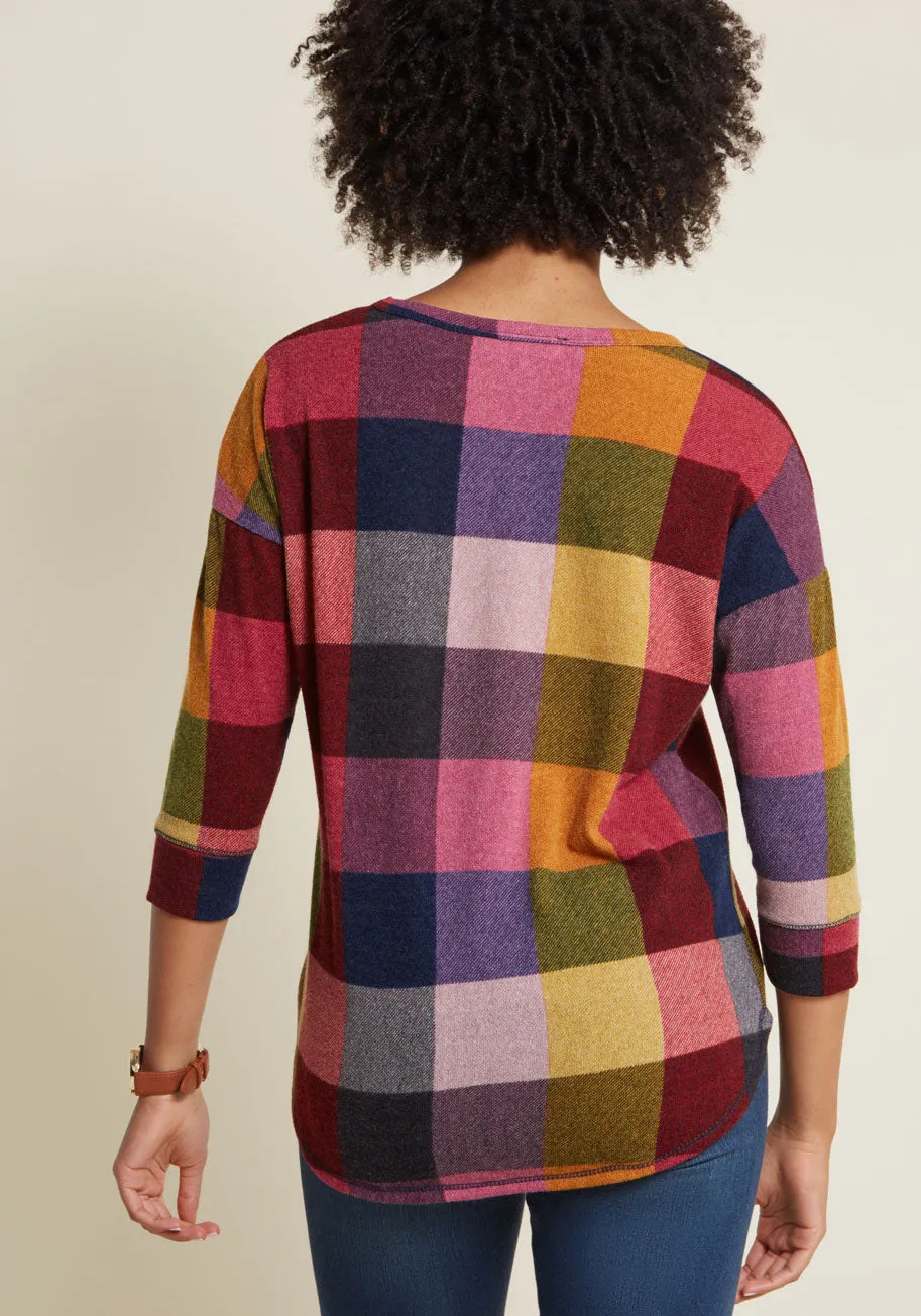Afternoon Espresso Knit Top in Purple Plaid sold by Modcloth product image thumbnail 2