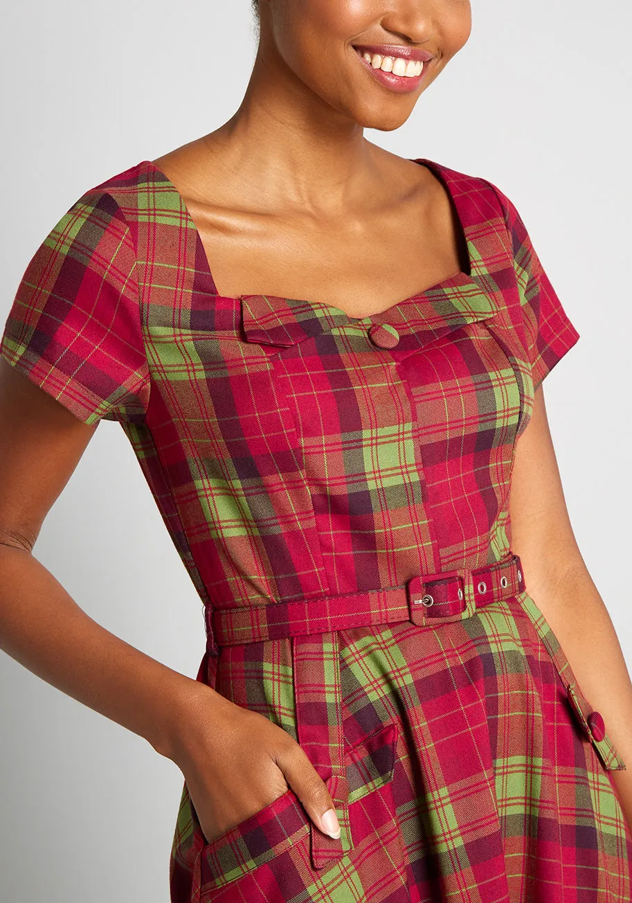 Keeping Tabs On All Things Plaid Swing Dress sold by Modcloth product image thumbnail 4