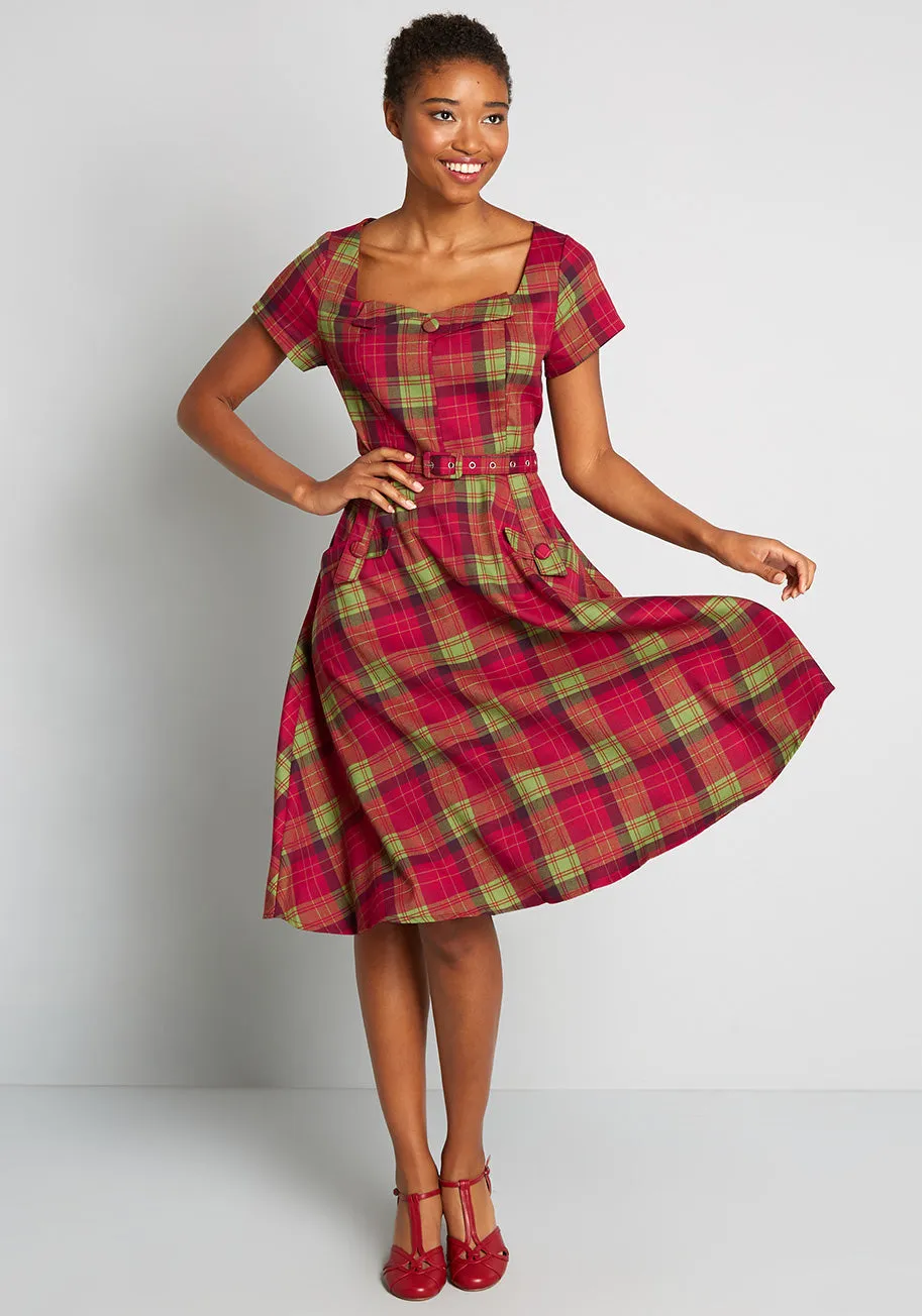 Keeping Tabs On All Things Plaid Swing Dress sold by Modcloth product image thumbnail 3