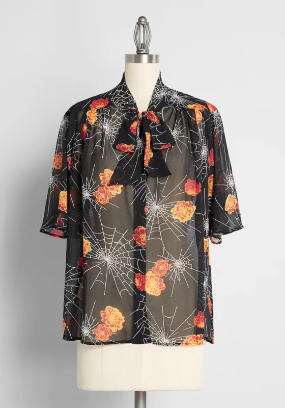 Blooming Webs Tie-Neck Blouse made by Modcloth