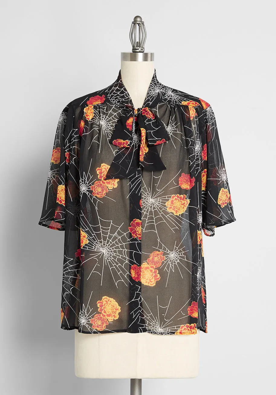 Blooming Webs Tie-Neck Blouse sold by Modcloth
