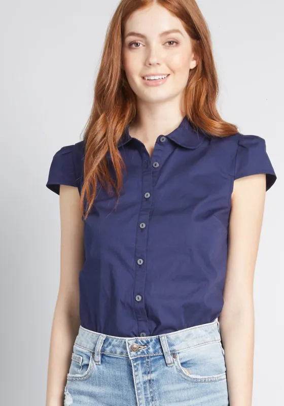 Off To A Good Start-Up Cap Sleeve Blouse sold by Modcloth