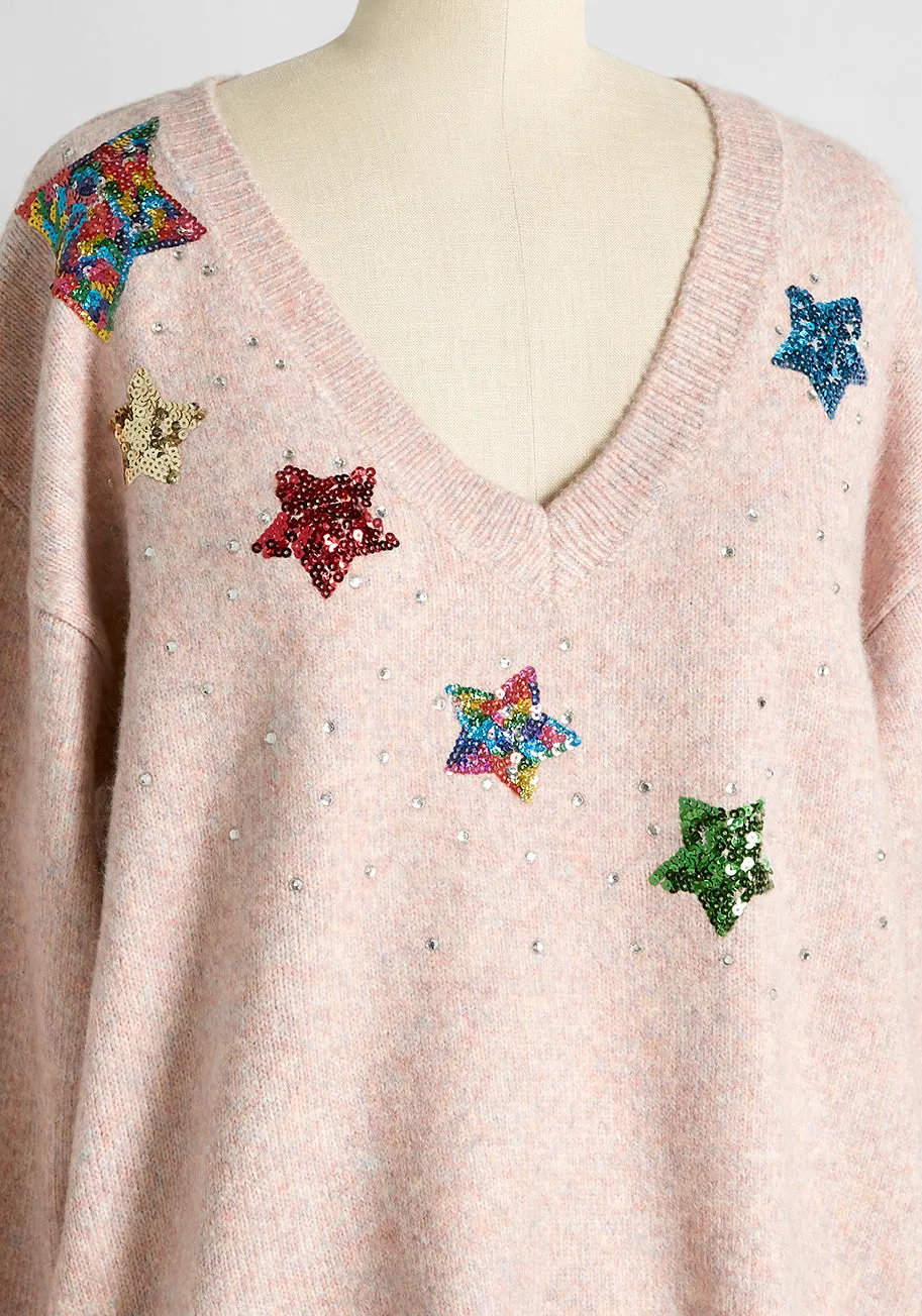 Sparkles and Stardust Embellished V-Neck Sweater sold by Modcloth product image thumbnail 3