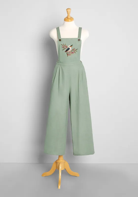 Cheerful Chirper Embroidered Overalls made by Princess Highway