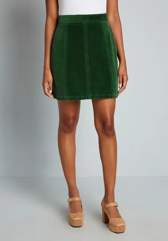 Ephemeral Emerald Corduroy Mini Skirt sold by Modcloth