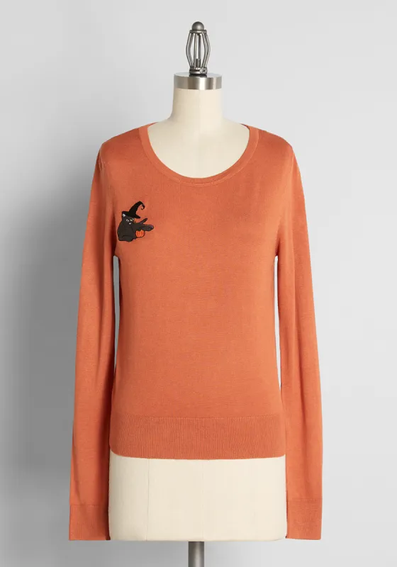 ModCloth x Collectif Practicing Witch Cat Sweater sold by Modcloth