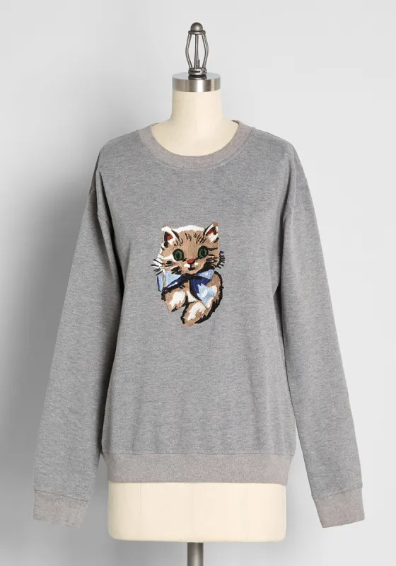 Kitschy Kitty Embroidered Sweatshirt sold by Modcloth