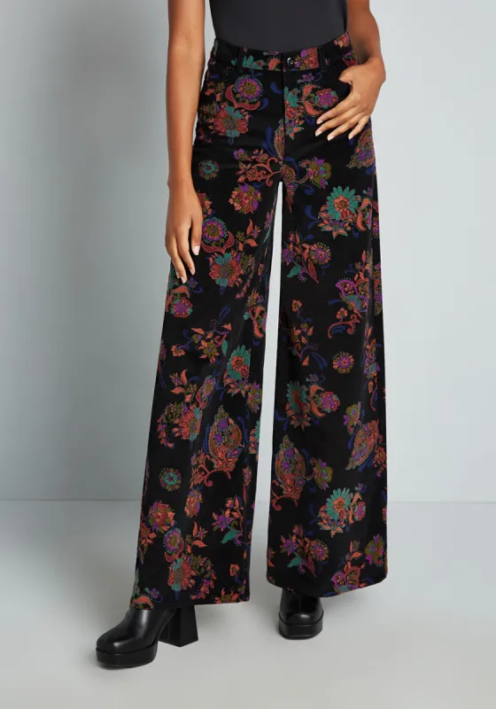 Paisley Affirmations Cord Wide-Leg Pants sold by Modcloth