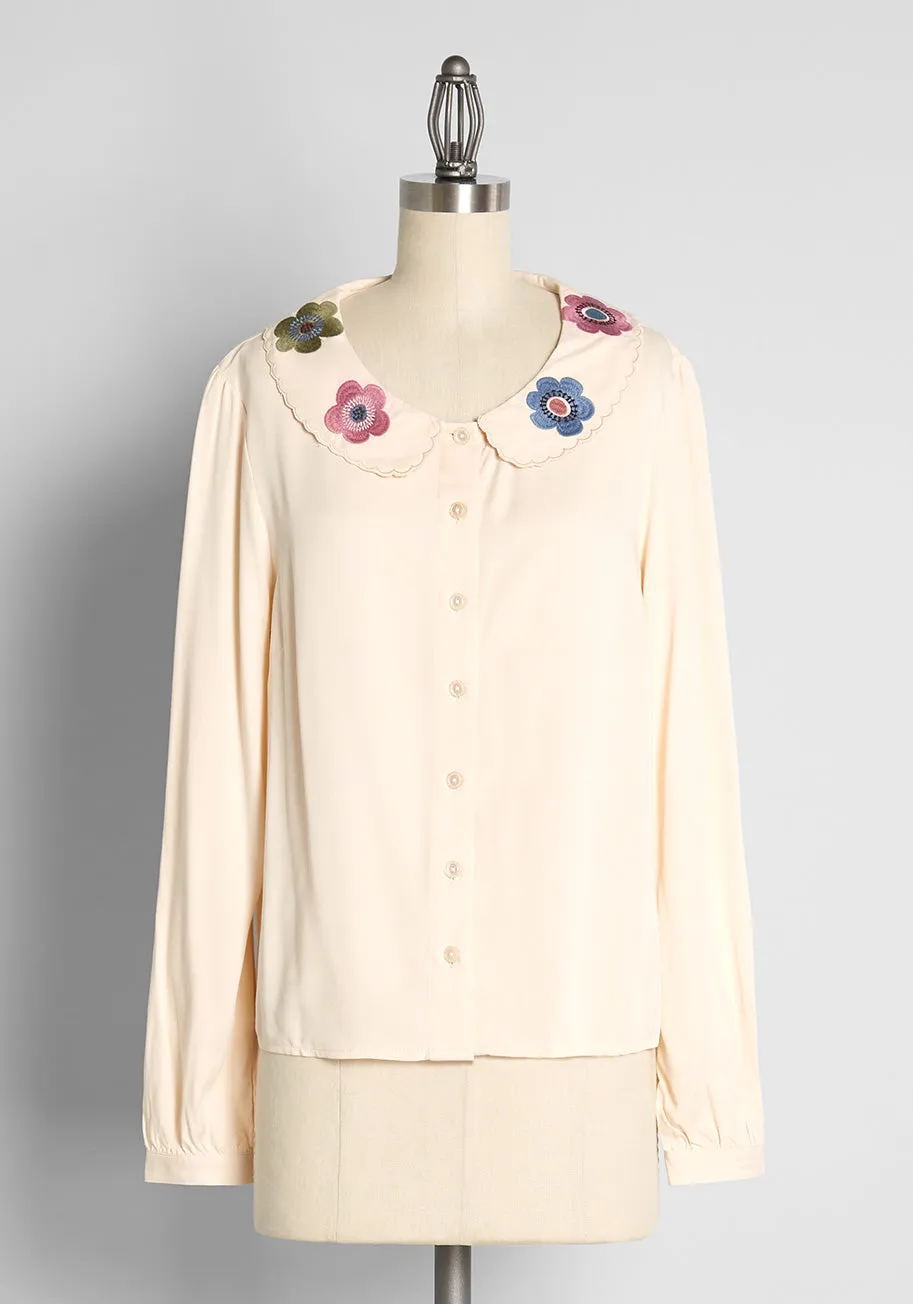 ModCloth x Princess Highway Embroidered Button-Up Blouse sold by Modcloth