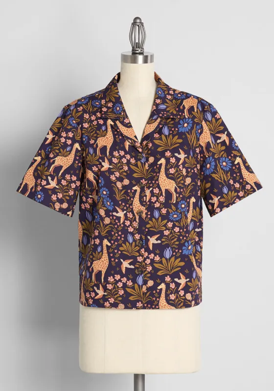 Giraffe Garden Party Button-Up Shirt sold by Modcloth