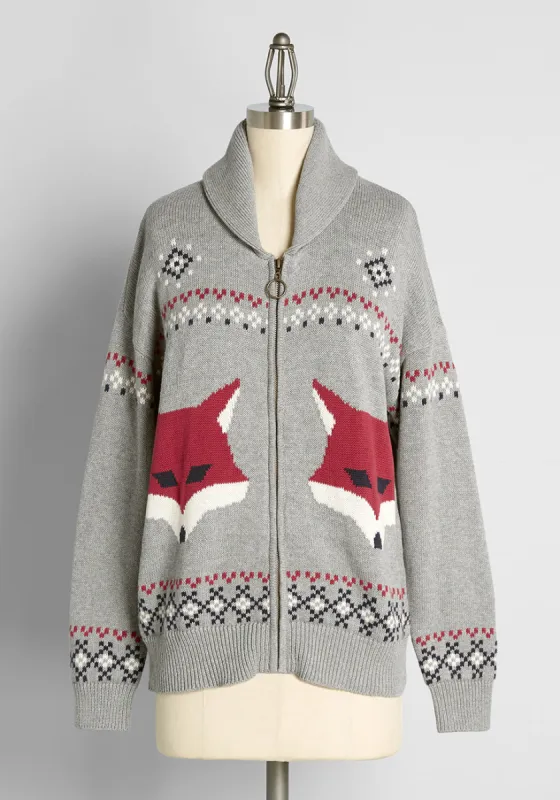 No Fox Given Fair Isle Zip-Up Sweater sold by Modcloth