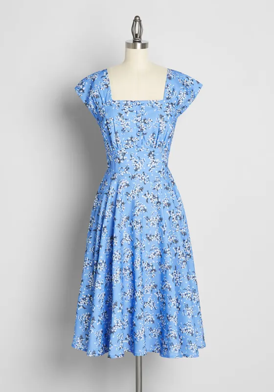 Bonnie Blue Blossoms Fit And Flare Dress sold by Modcloth