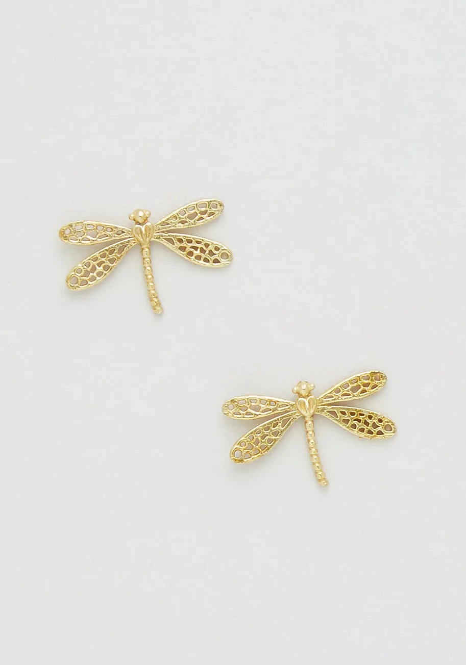 Dragonflies At Golden Hour Stud Earrings sold by Modcloth