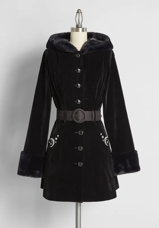 Nocturnal Magic Faux Fur-Trim Coat sold by Modcloth