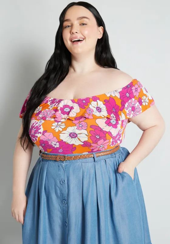 And The Frill Goes On Off-Shoulder Bodysuit sold by Modcloth