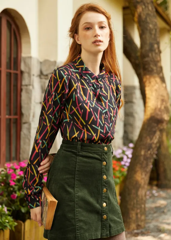 Vogue on Vinyl Button Front Corduroy Skirt sold by Modcloth