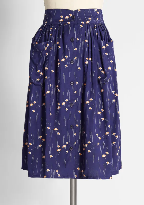 Rambunctious Raindrops Button-Up Skirt sold by Modcloth