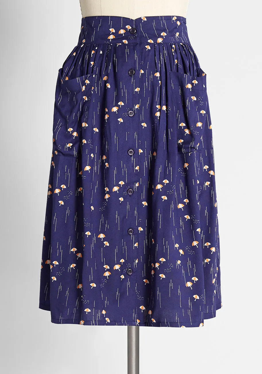 Rambunctious Raindrops Button-Up Skirt sold by Modcloth