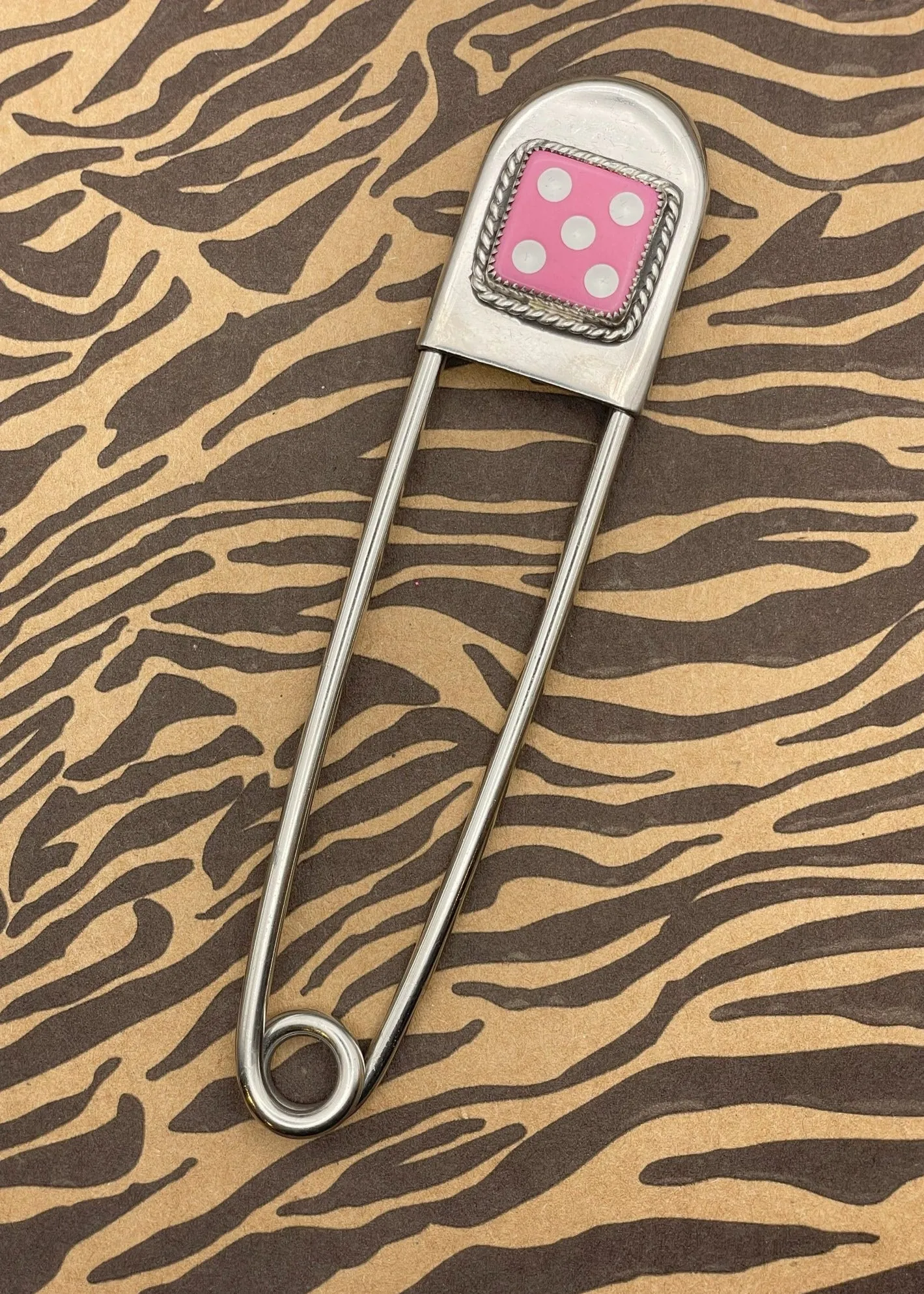 Sterling Silver Dice Jumbo Safety Pin Keychain sold by Modcloth