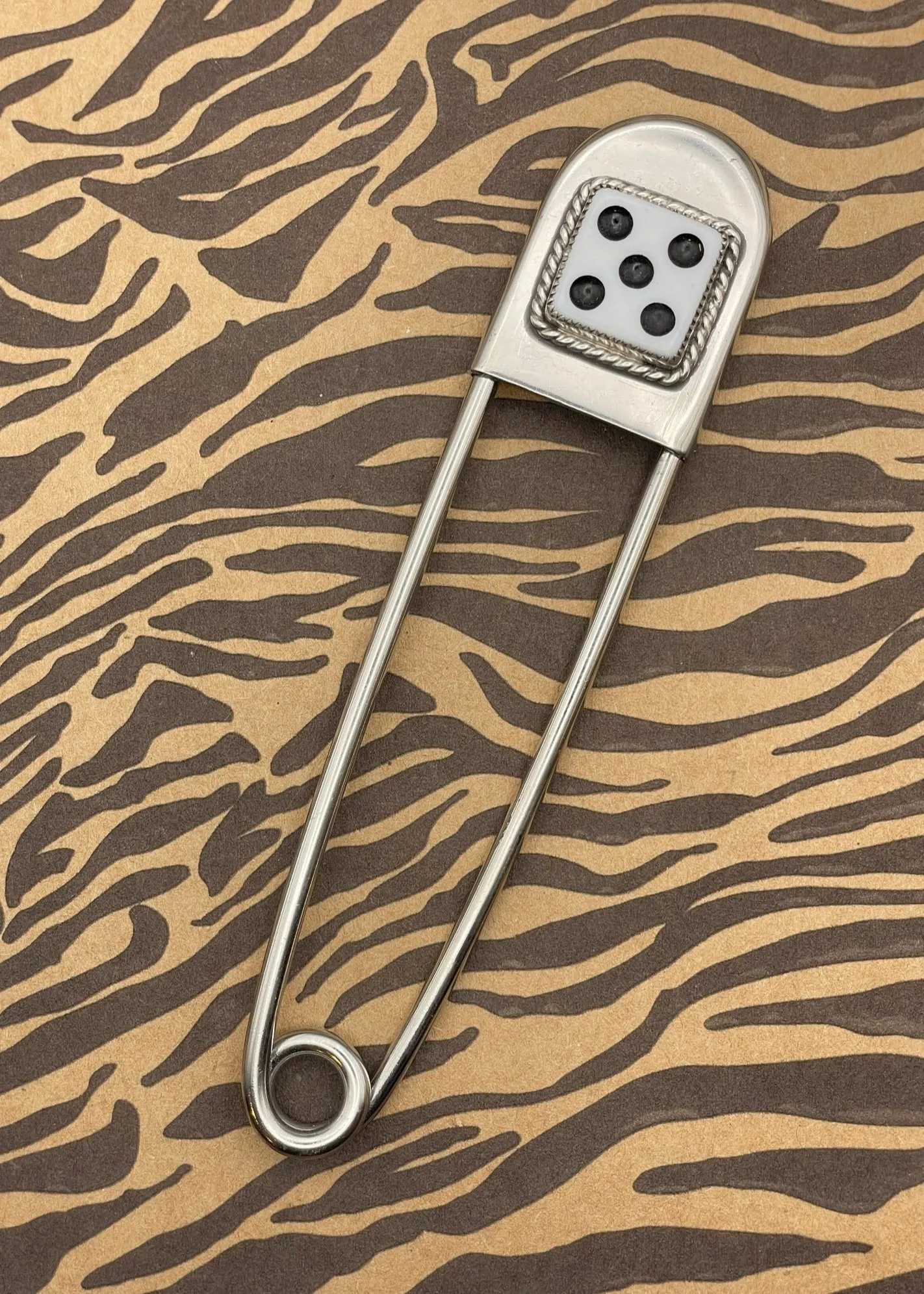 Sterling Silver Dice Jumbo Safety Pin Keychain sold by Modcloth
