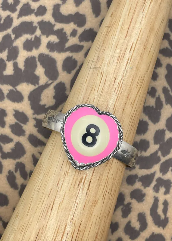 Billiard 8-Ball Pink Heart Cuff Bracelet made by Modcloth