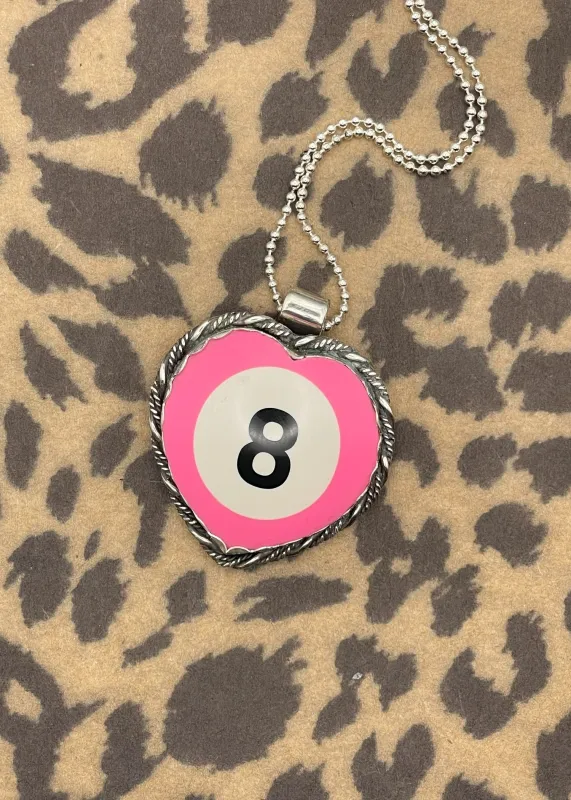 Sterling Silver Heart Pendant Pink Billiard 8-Ball made by Modcloth