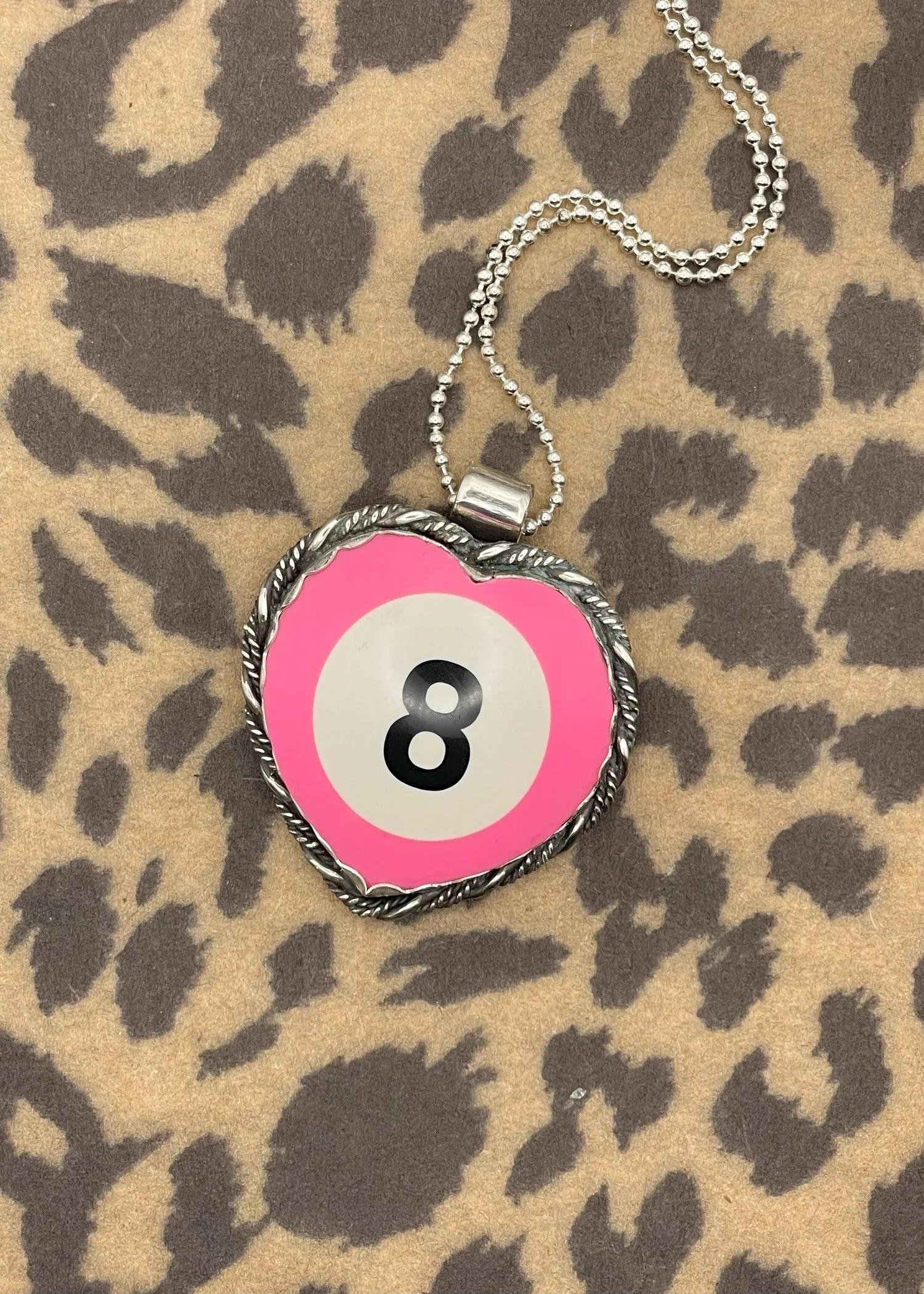 Sterling Silver Heart Pendant Pink Billiard 8-Ball sold by Modcloth