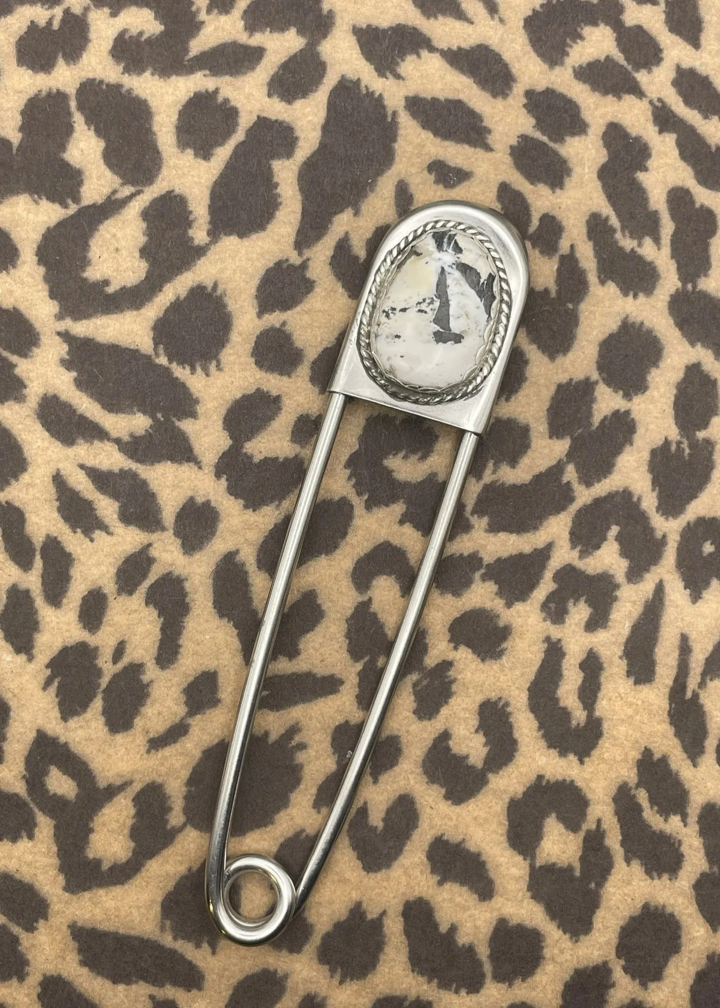 White Buffalo Turquoise Jumbo Safety Pin Keychain sold by Modcloth