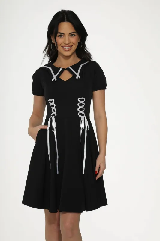 Black & White Trim Gothic Swing Dress sold by Modcloth