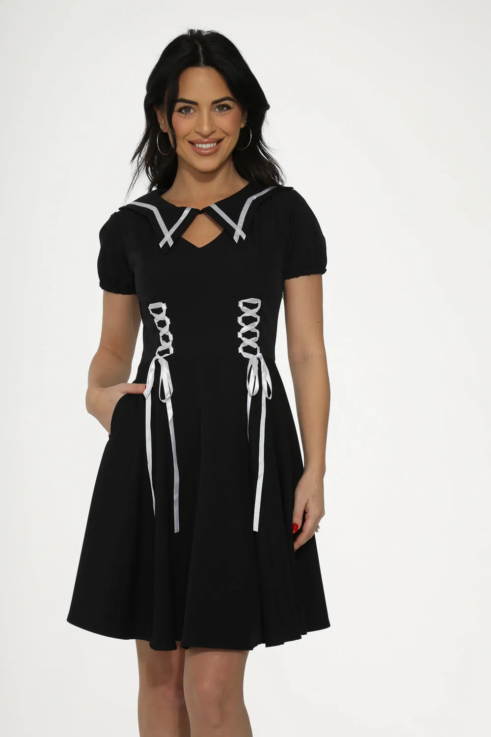 Black & White Trim Gothic Swing Dress sold by Modcloth