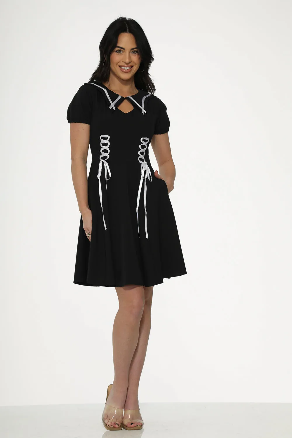 Black & White Trim Gothic Swing Dress sold by Modcloth product image thumbnail 4