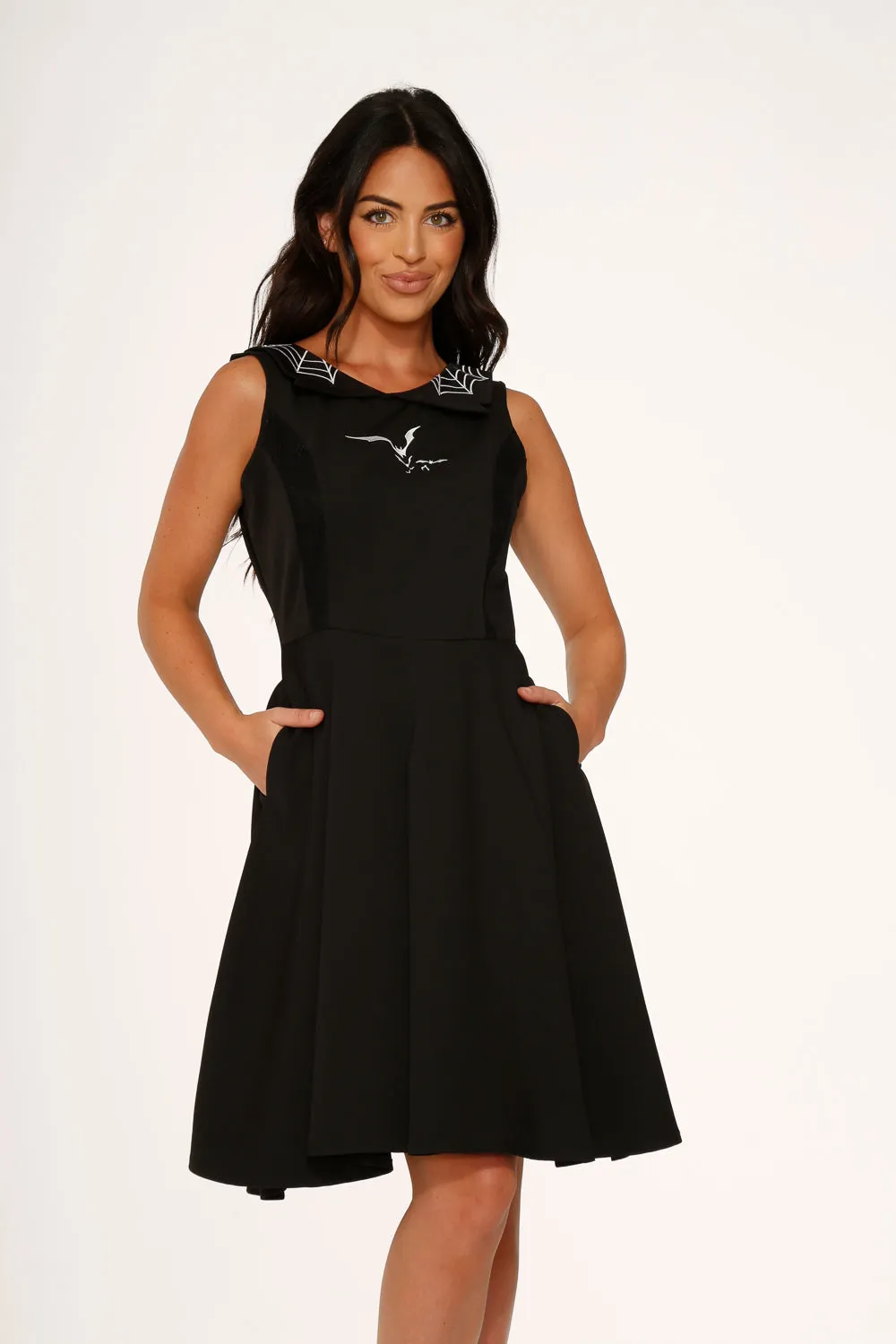 Black Bat Embroidered Swing Dress sold by Modcloth
