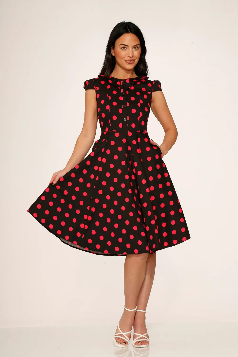Black & Pink Polka Dot Swing Dress sold by Modcloth