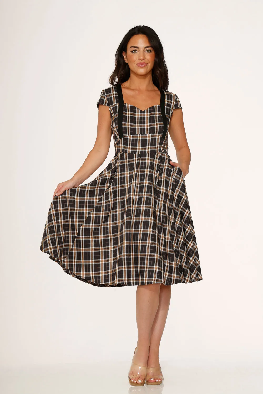 Black Plaid Swing Dress sold by Modcloth