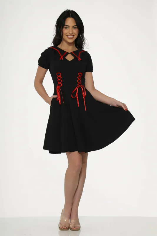 Black & Red Trim Gothic Swing Dress sold by Modcloth