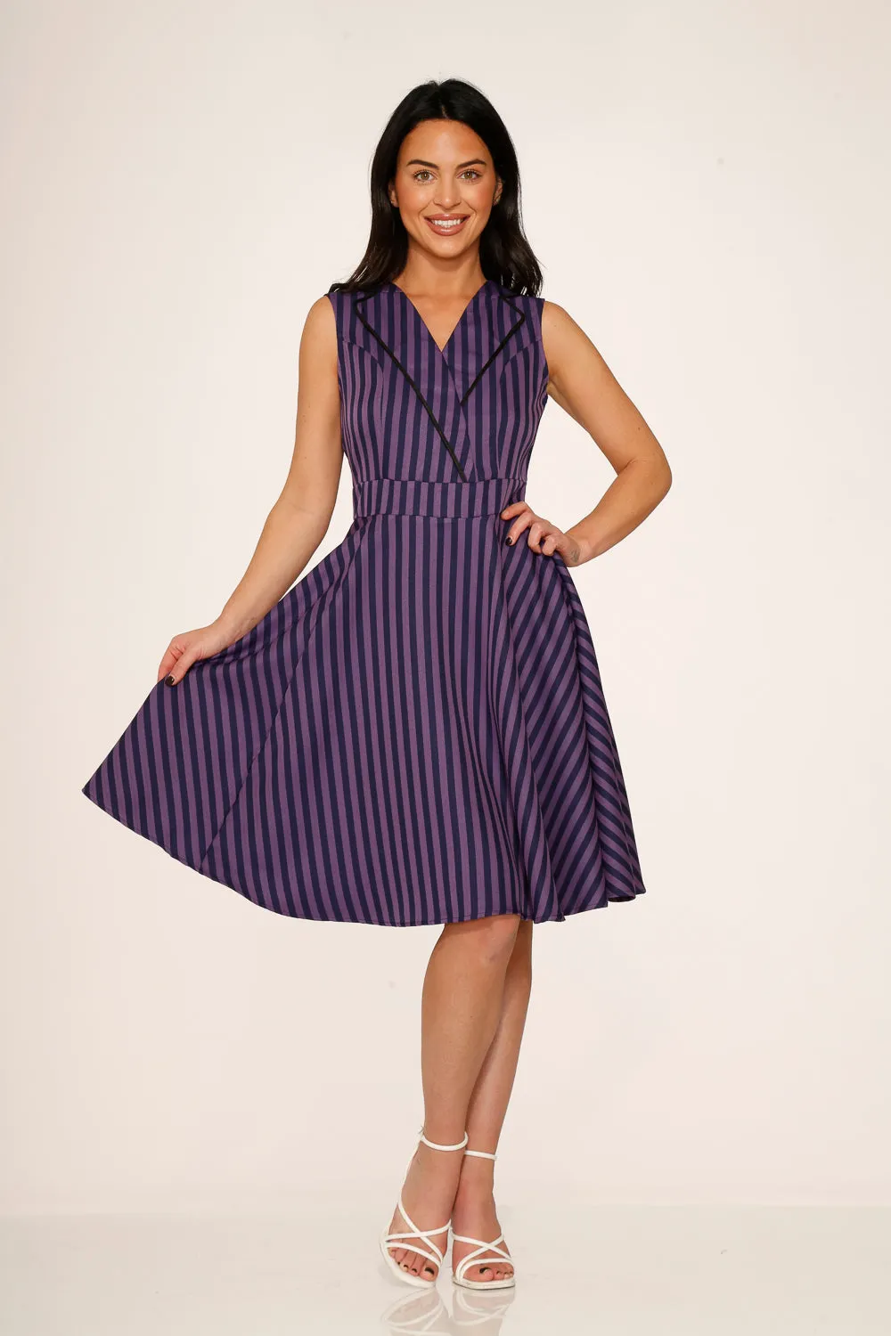 Black & Purple Stripe Swing Dress sold by Modcloth