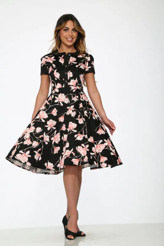 Black & Pink Floral Swing Dress made by Modcloth