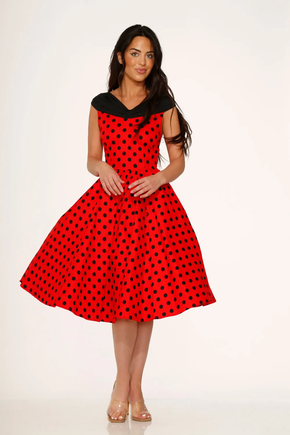 Red & Black Polka Dot Swing Dress sold by Modcloth