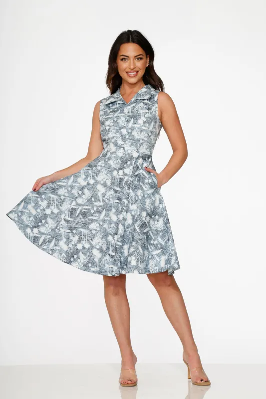 Blue Hawaiian Palm Tree Print Swing Dress sold by Modcloth