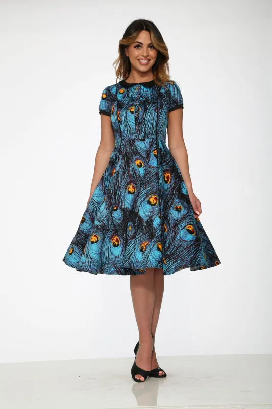 Blue Peacock Swing Dress made by Modcloth