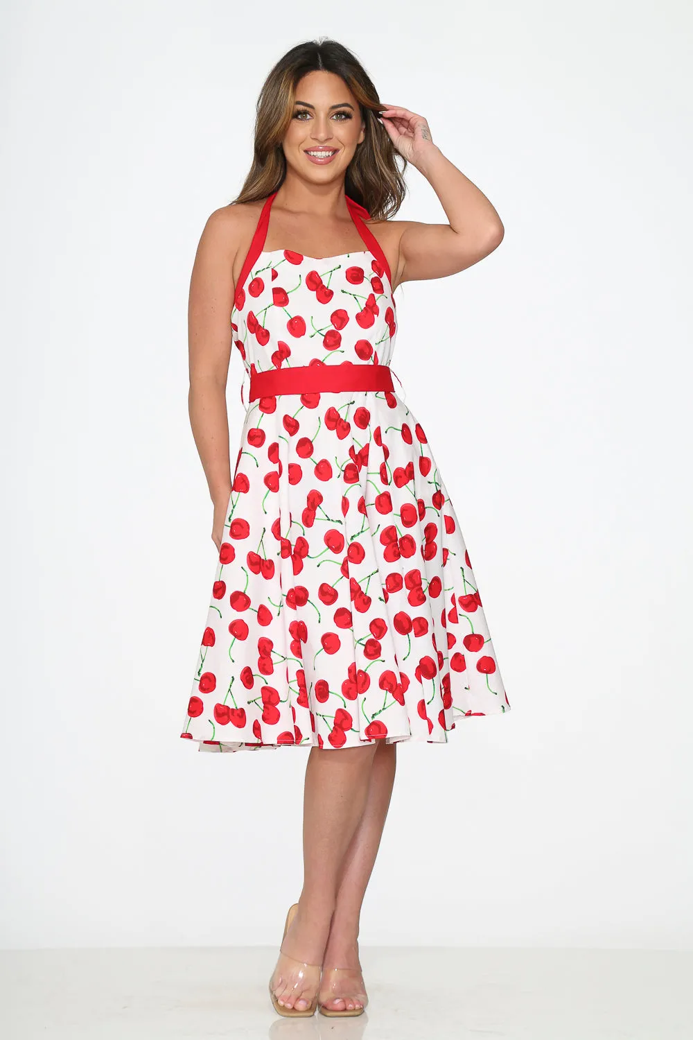 White Red Cherry Halter Swing Dress sold by Modcloth product image thumbnail 3