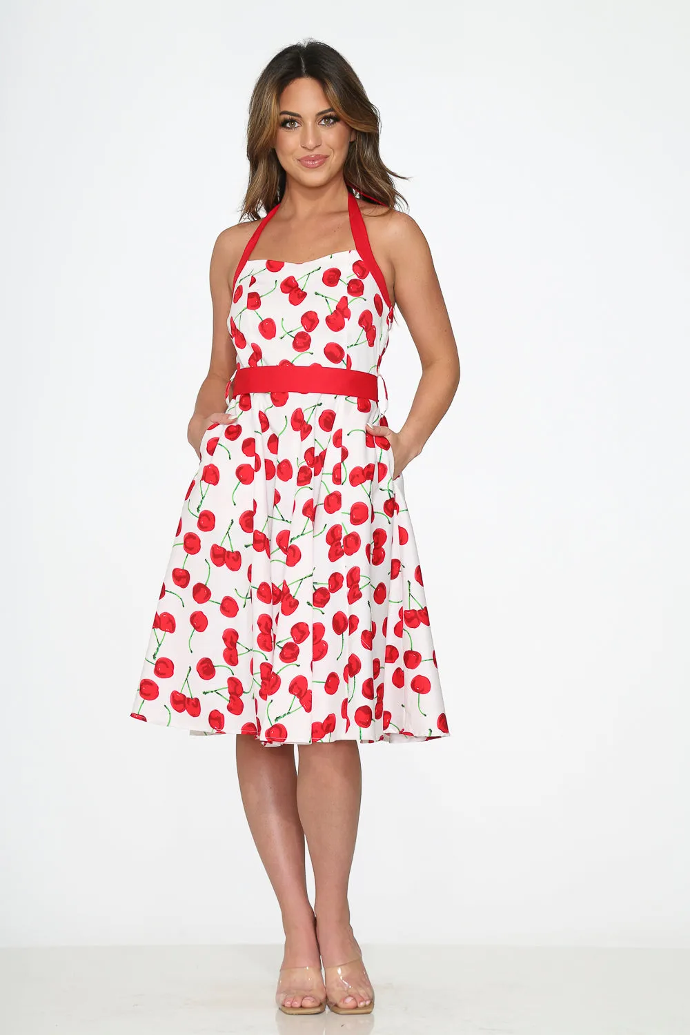 White Red Cherry Halter Swing Dress sold by Modcloth product image thumbnail 4