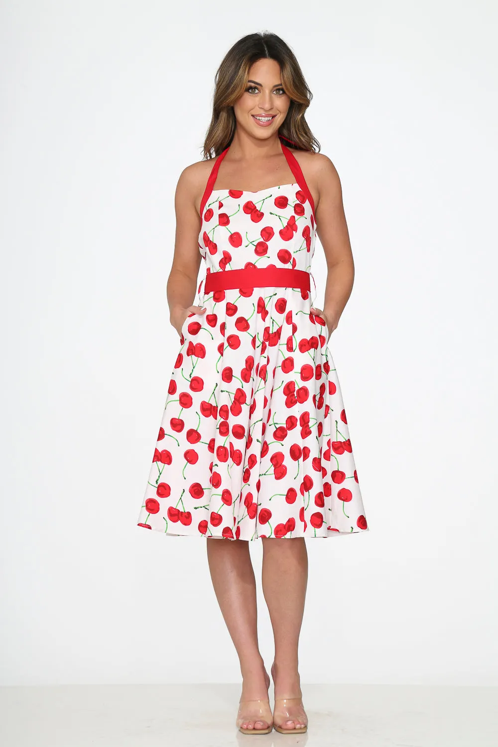 White Red Cherry Halter Swing Dress sold by Modcloth product image thumbnail 2