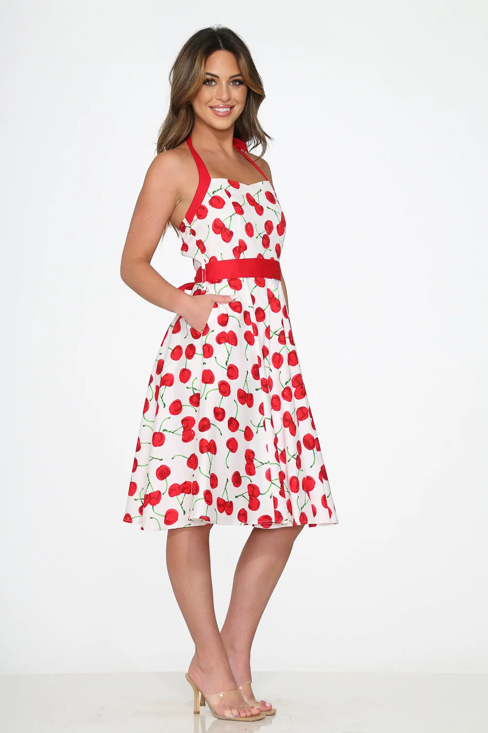 White Red Cherry Halter Swing Dress sold by Modcloth product image thumbnail 5