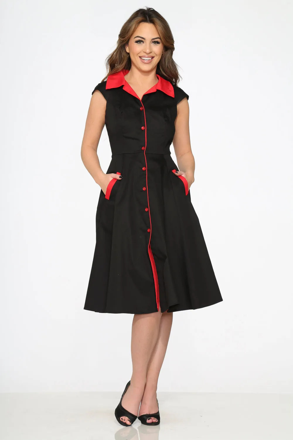Black Red Trim Swing Dress sold by Modcloth